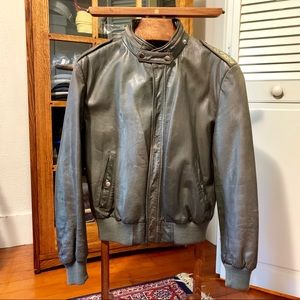 Vintage Leather Bomber in Gray